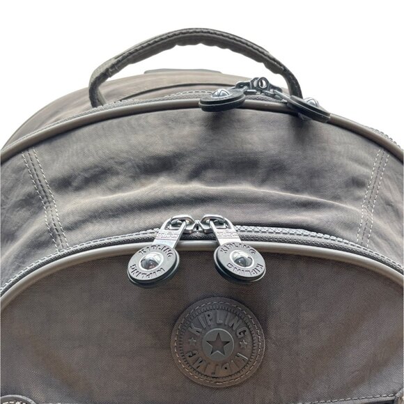 Kipling Gray Monkey Charm Adjustable Straps Trolley Handle Wheeled Backpack Sz M - Picture 6 of 16